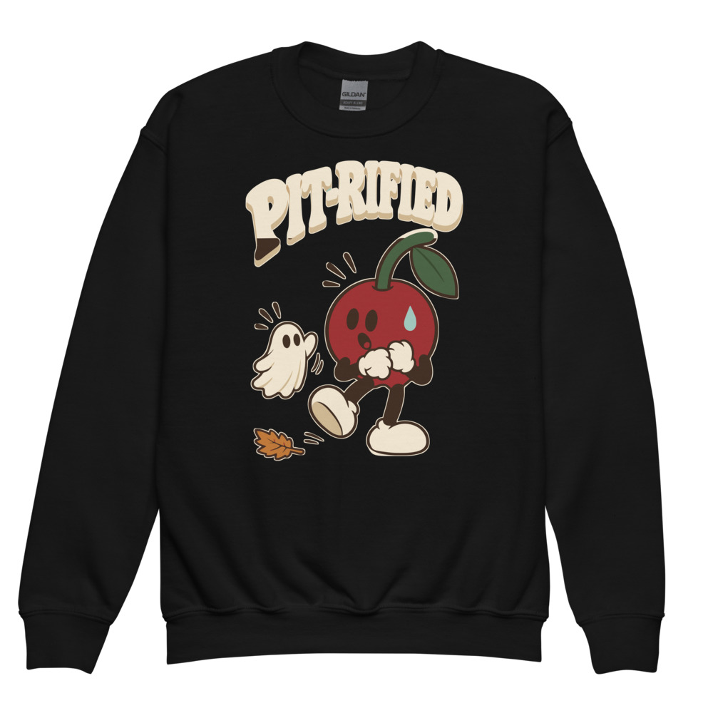 Pit-rified Youth Crewneck — actual Printful digital proof