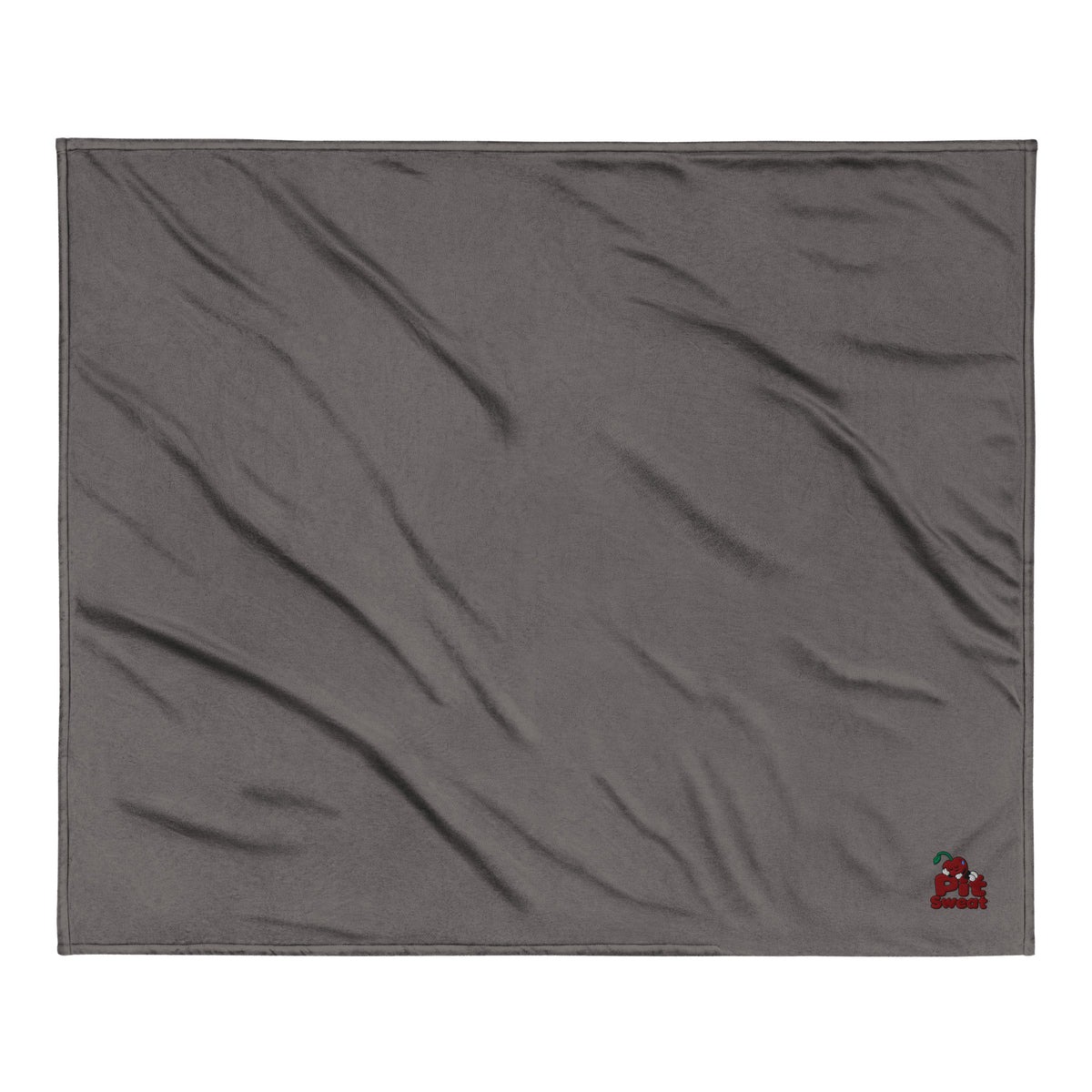 Approved Printful digital proof — Heather Grey BP40 throw, palette-normalized sleeping Pit on rounded logo; view 2; gt-984781404.
