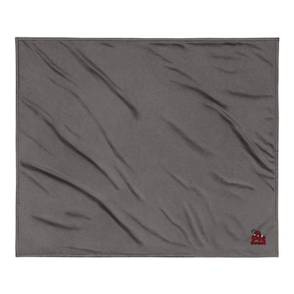 Approved Printful digital proof — Heather Grey BP40 throw, palette-normalized sleeping Pit on rounded logo; view 2; gt-984781404.