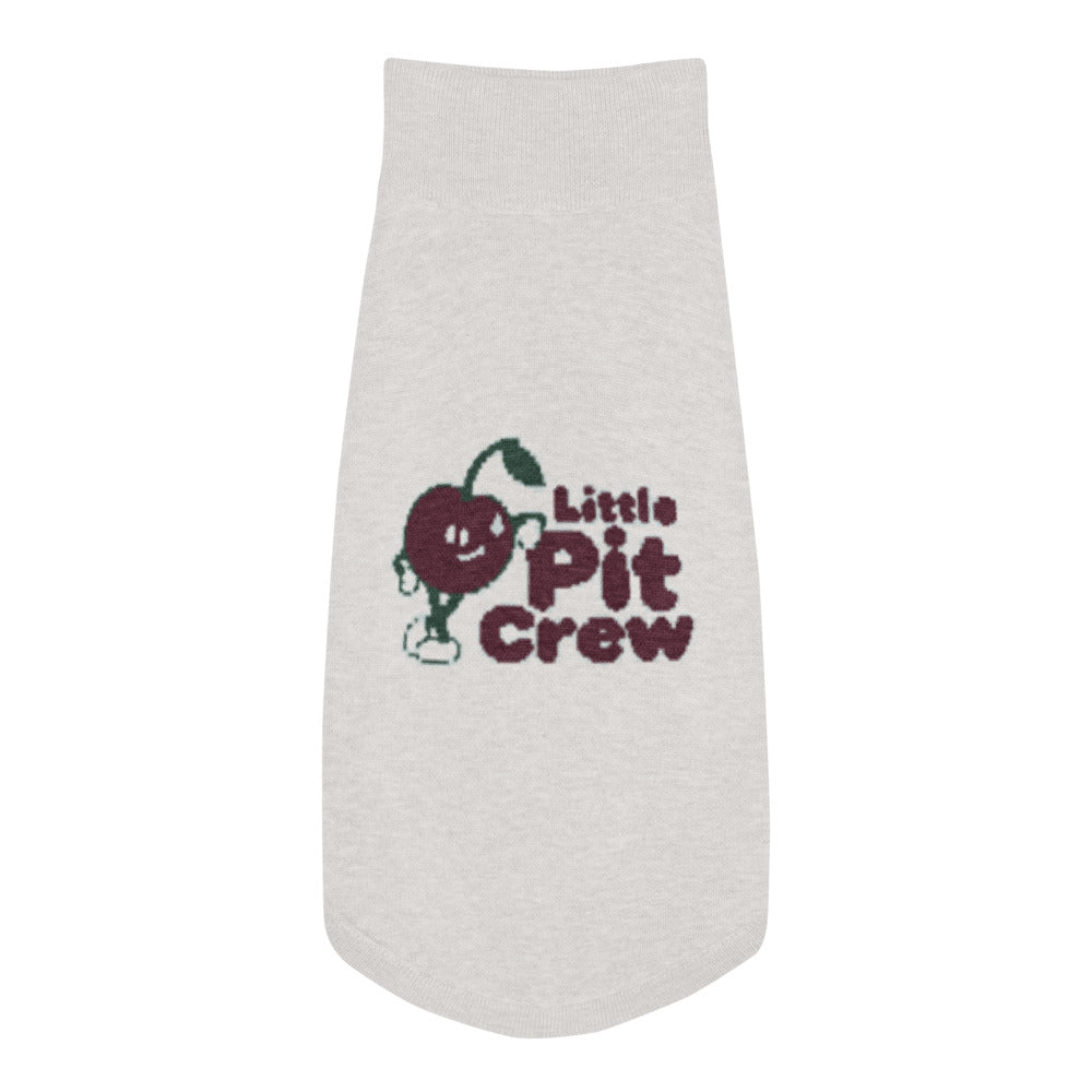 Little Pit Crew knitted pet sweater — Bone base with Burgundy, Pine and Powder — Flat back — approved Printful M proof 985171006