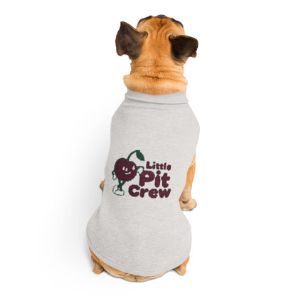 Little Pit Crew knitted pet sweater — Bone base with Burgundy, Pine and Powder — On-dog back — approved Printful M proof 985171006