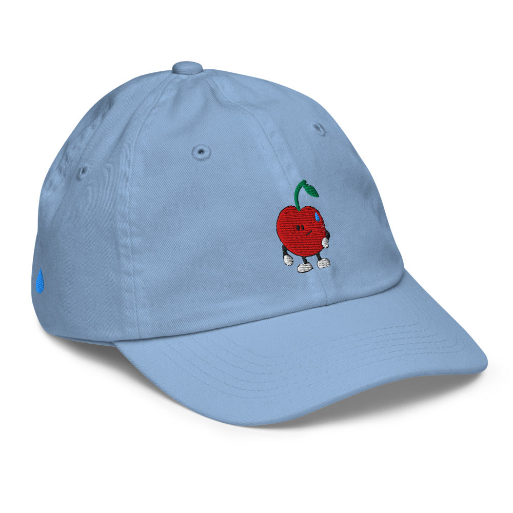 Little Pit Youth Cap — Baby Blue, actual Printful front and right-side proof