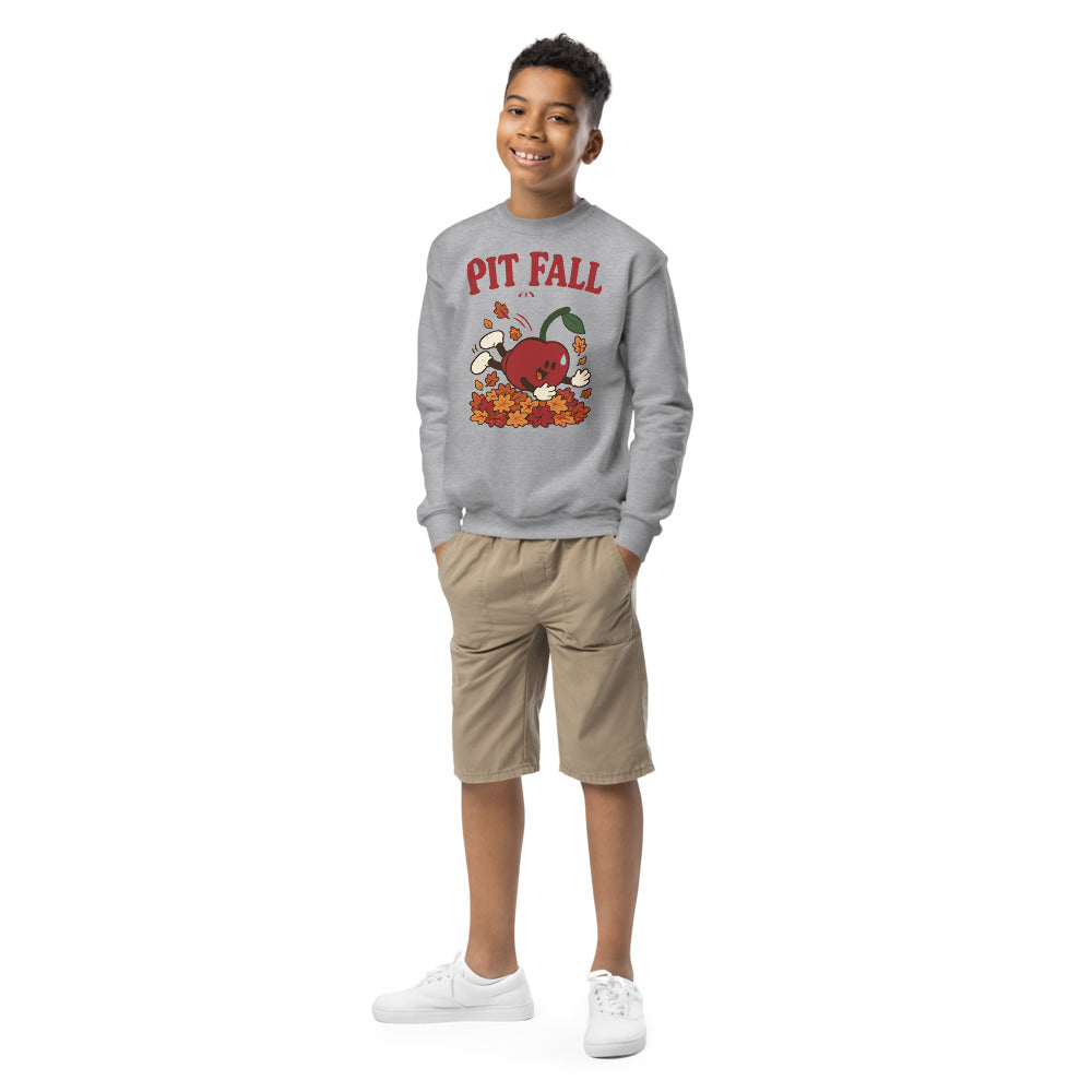 Pit Fall Youth Crewneck — actual Printful digital proof