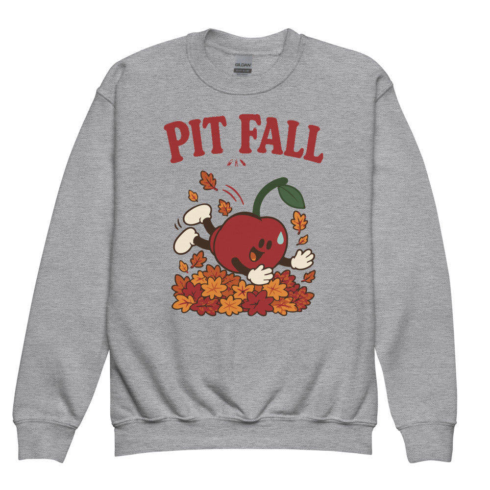Pit Fall Youth Crewneck — actual Printful digital proof