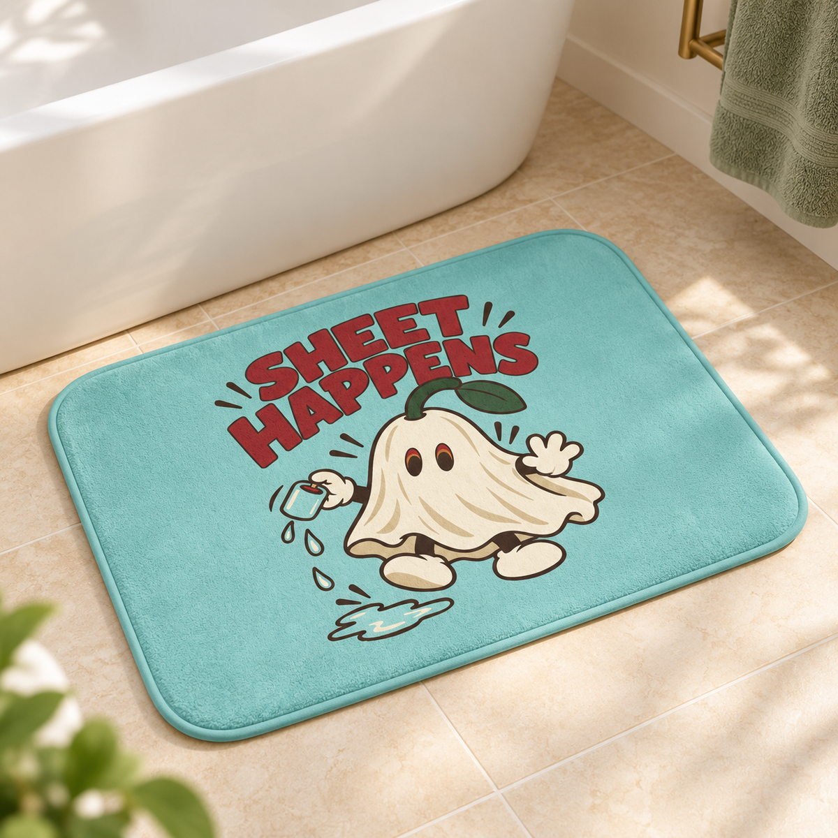Sheet Happens Bath Mat — staged lifestyle view