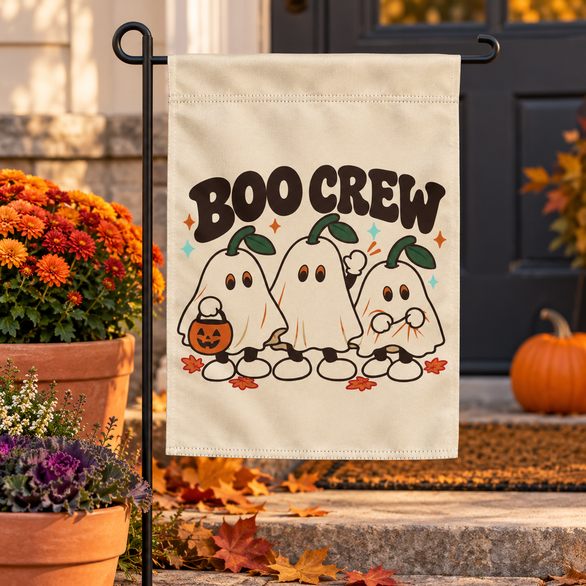 Boo Crew Garden Flag — staged lifestyle view